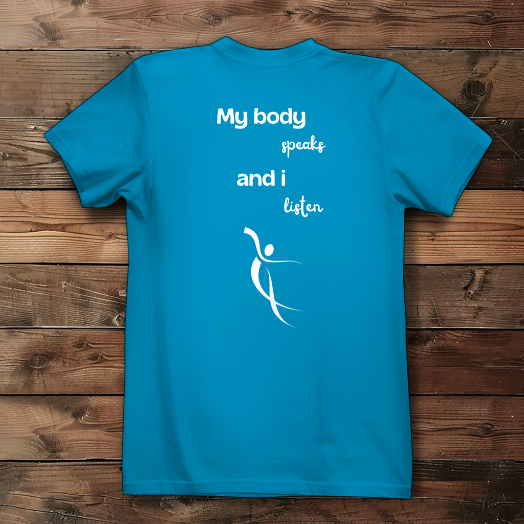 Damen Premium Bio T-Shirt ∣ My Body speaks ... ∣ Logo in weiß
