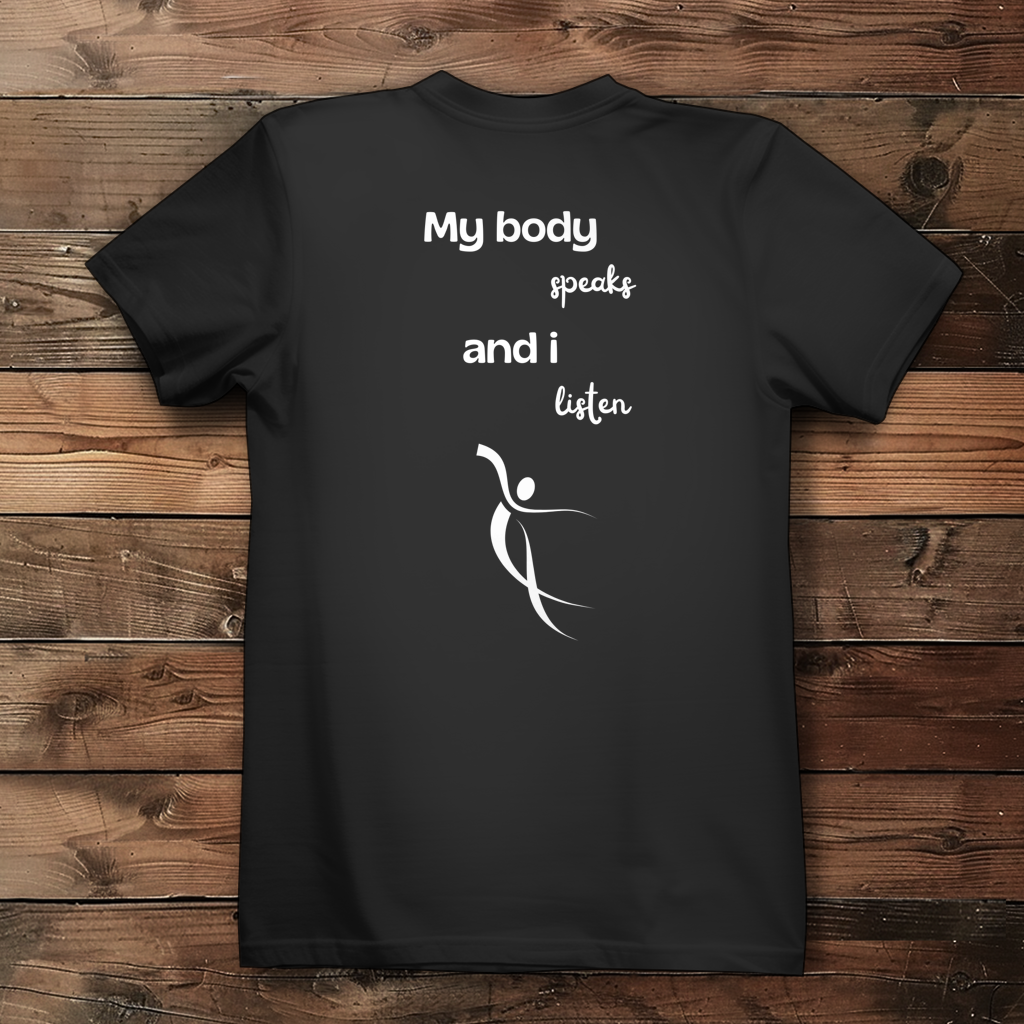 Damen Premium Bio T-Shirt ∣ My Body speaks ... ∣ Logo in weiß