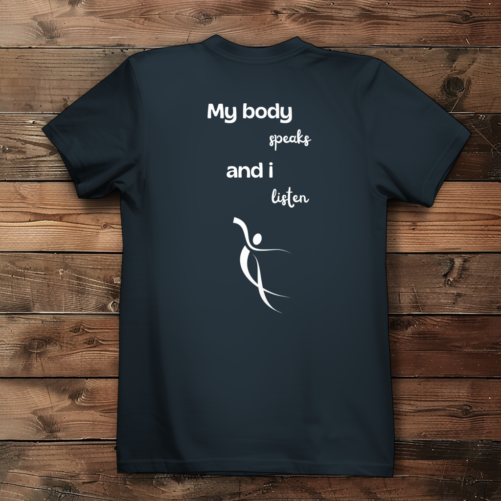 Damen Premium Bio T-Shirt ∣ My Body speaks ... ∣ Logo in weiß