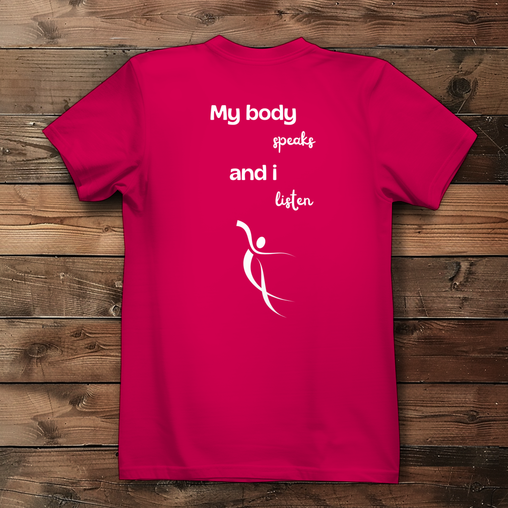 Damen Premium Bio T-Shirt ∣ My Body speaks ... ∣ Logo in weiß