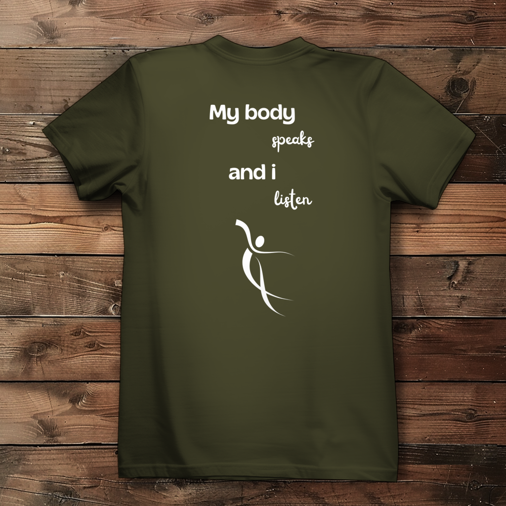 Damen Premium Bio T-Shirt ∣ My Body speaks ... ∣ Logo in weiß
