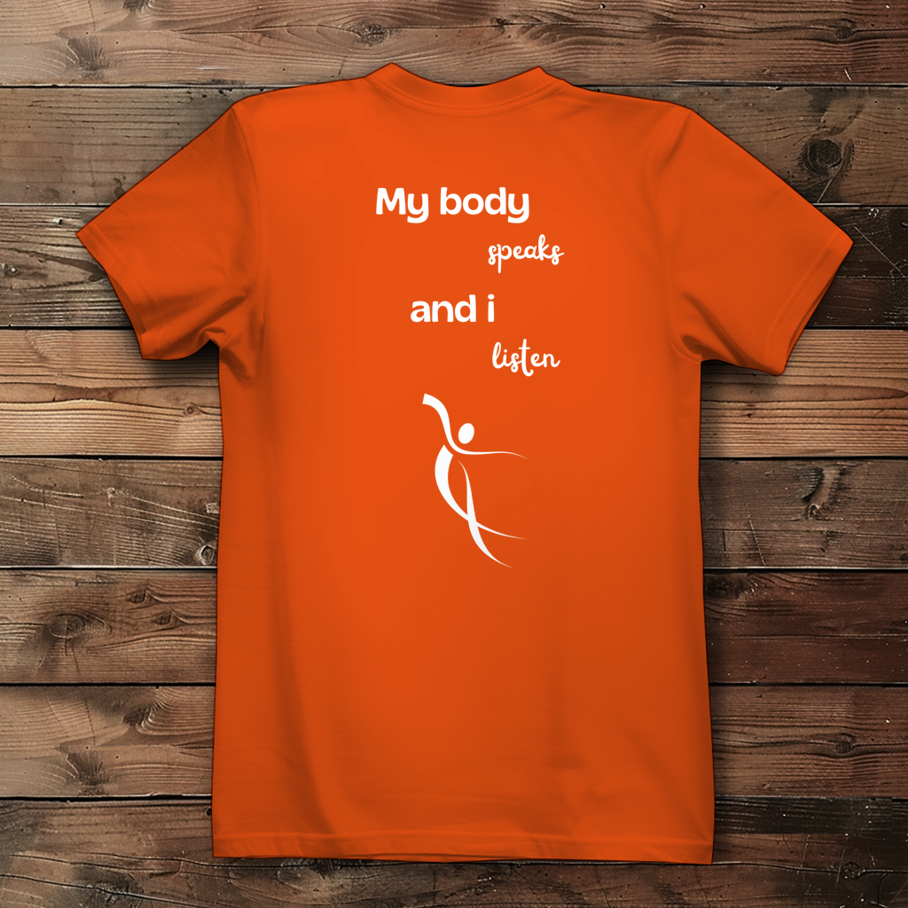 Damen Premium Bio T-Shirt ∣ My Body speaks ... ∣ Logo in weiß