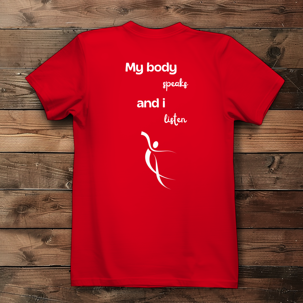 Damen Premium Bio T-Shirt ∣ My Body speaks ... ∣ Logo in weiß