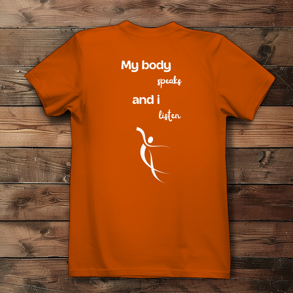 Damen Premium Bio T-Shirt ∣ My Body speaks ... ∣ Logo in weiß
