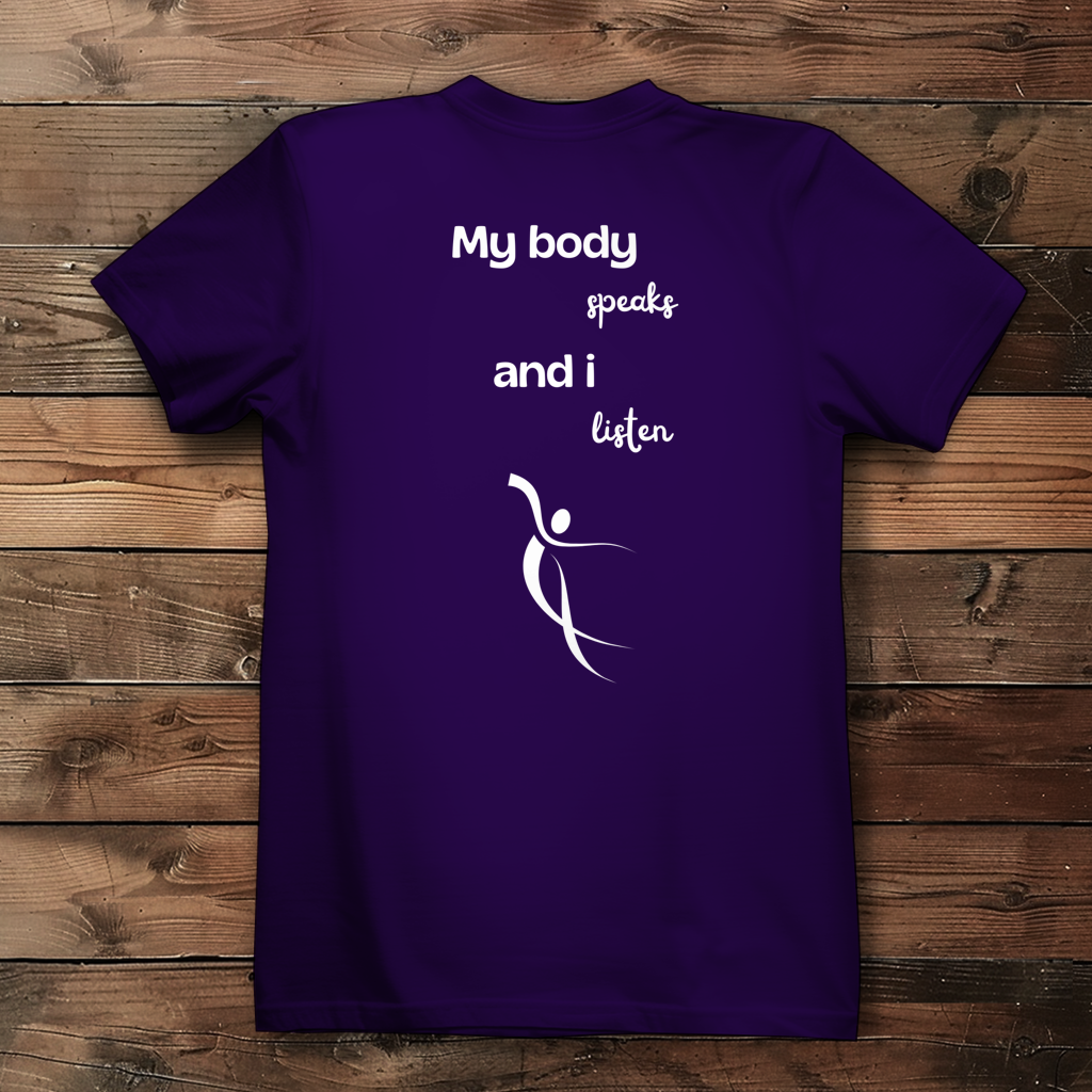 Damen Premium Bio T-Shirt ∣ My Body speaks ... ∣ Logo in weiß