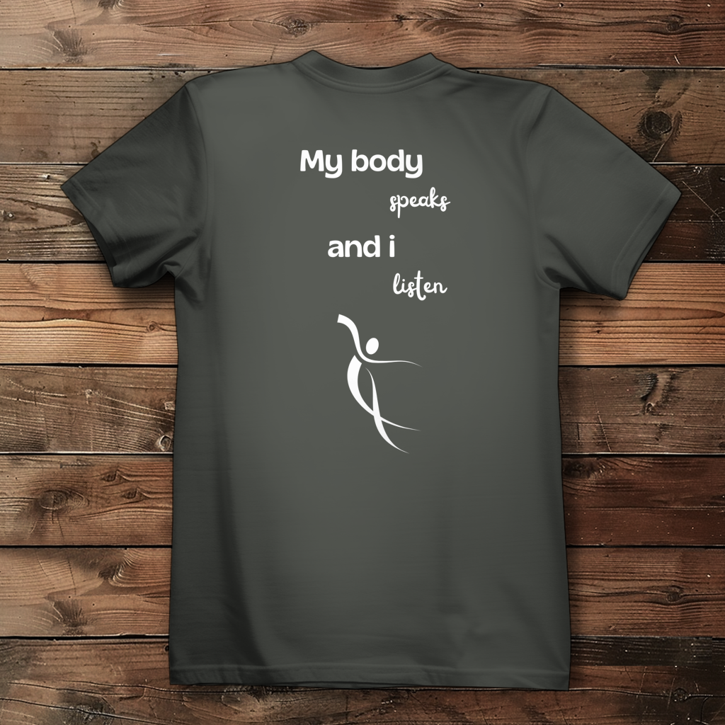Damen Premium Bio T-Shirt ∣ My Body speaks ... ∣ Logo in weiß