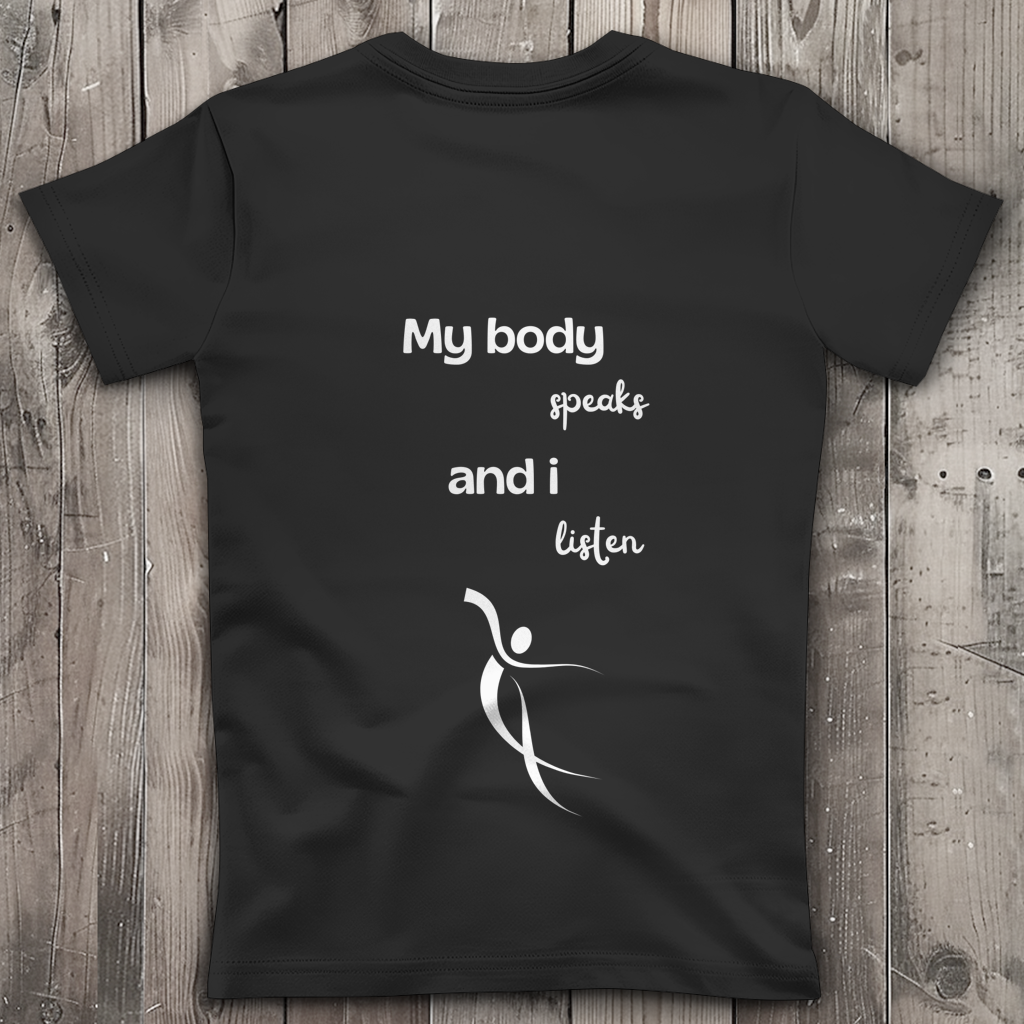 Damen Premium Bio V-Neck T-Shirt ∣ My Body speaks... ∣ Logo in weiß