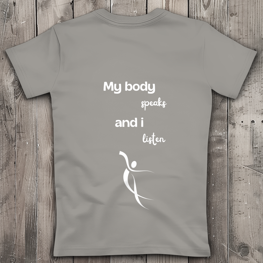 Damen Premium Bio V-Neck T-Shirt ∣ My Body speaks... ∣ Logo in weiß