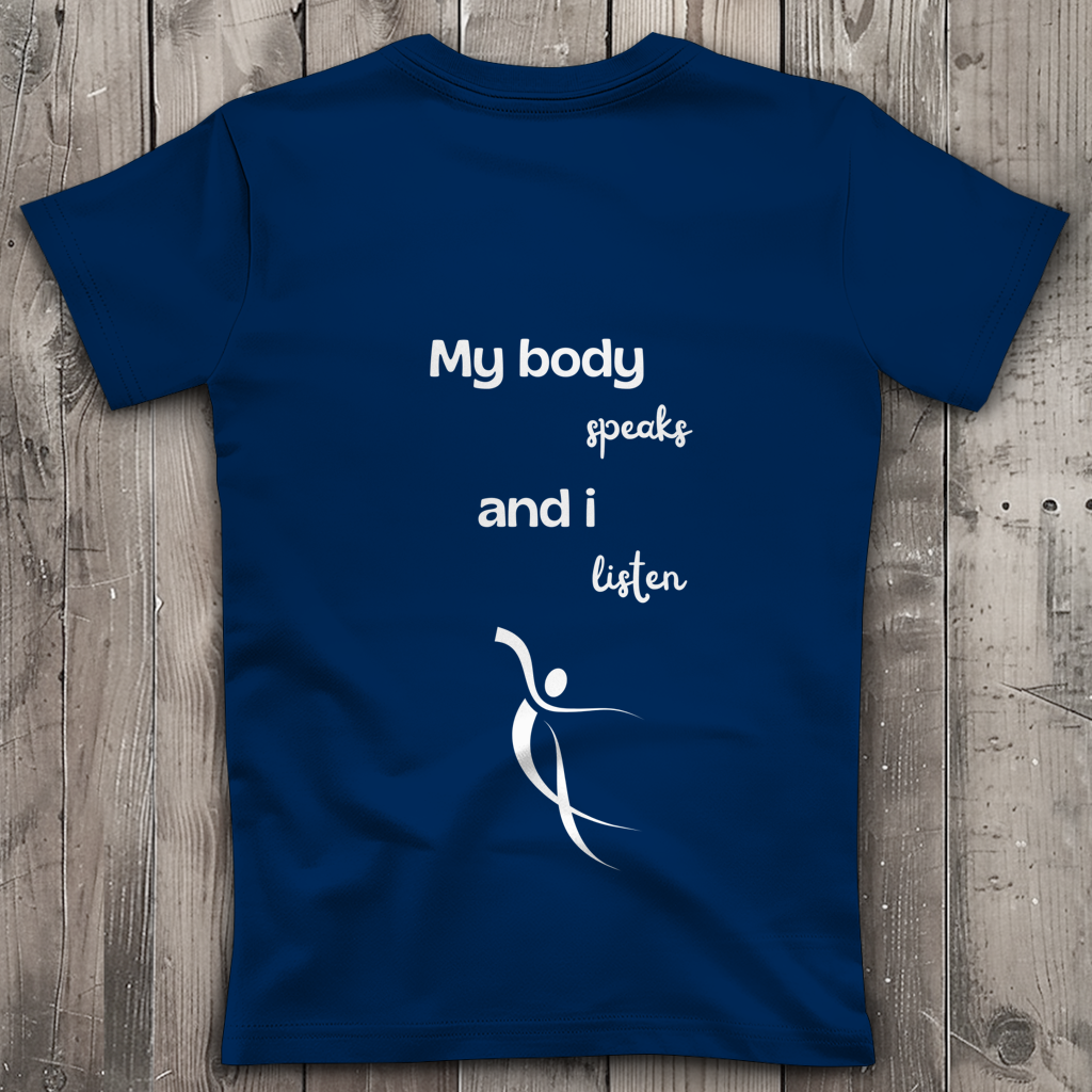 Damen Premium Bio V-Neck T-Shirt ∣ My Body speaks... ∣ Logo in weiß