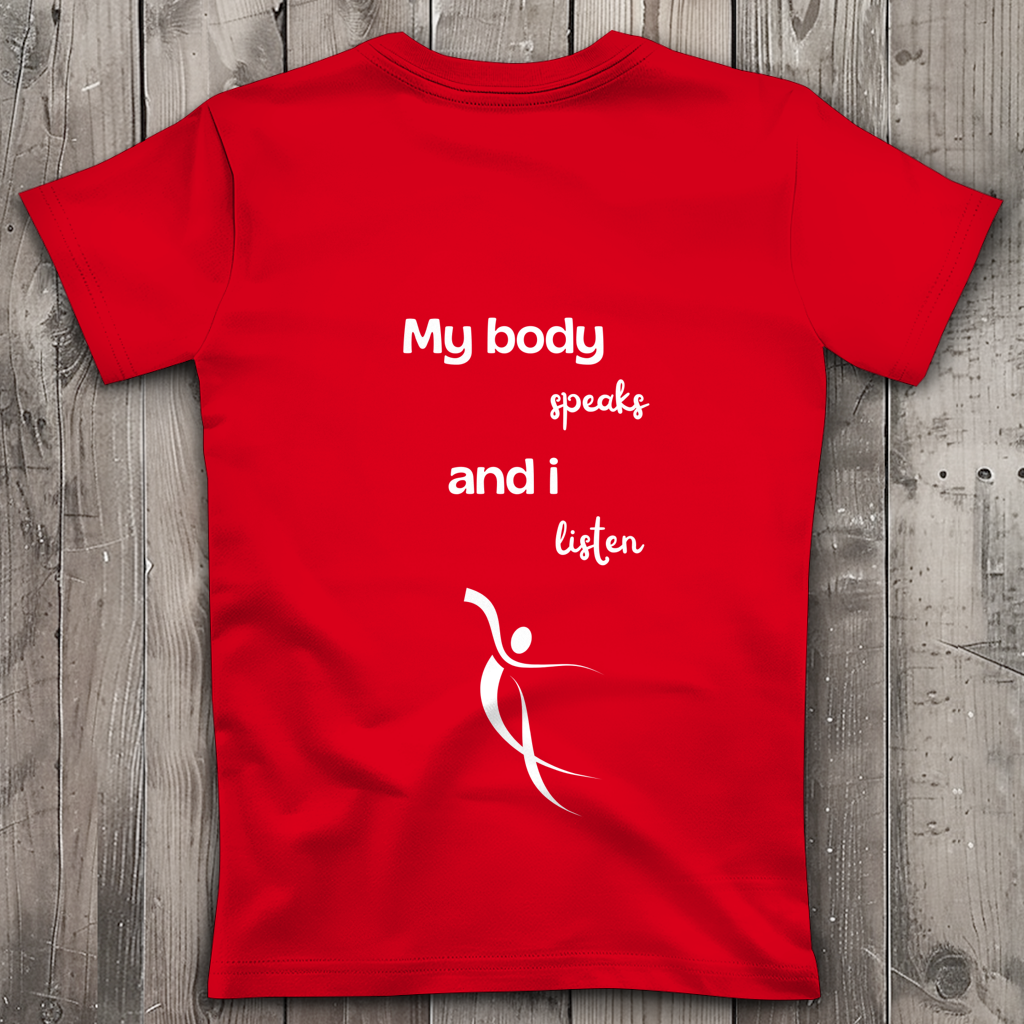 Damen Premium Bio V-Neck T-Shirt ∣ My Body speaks... ∣ Logo in weiß