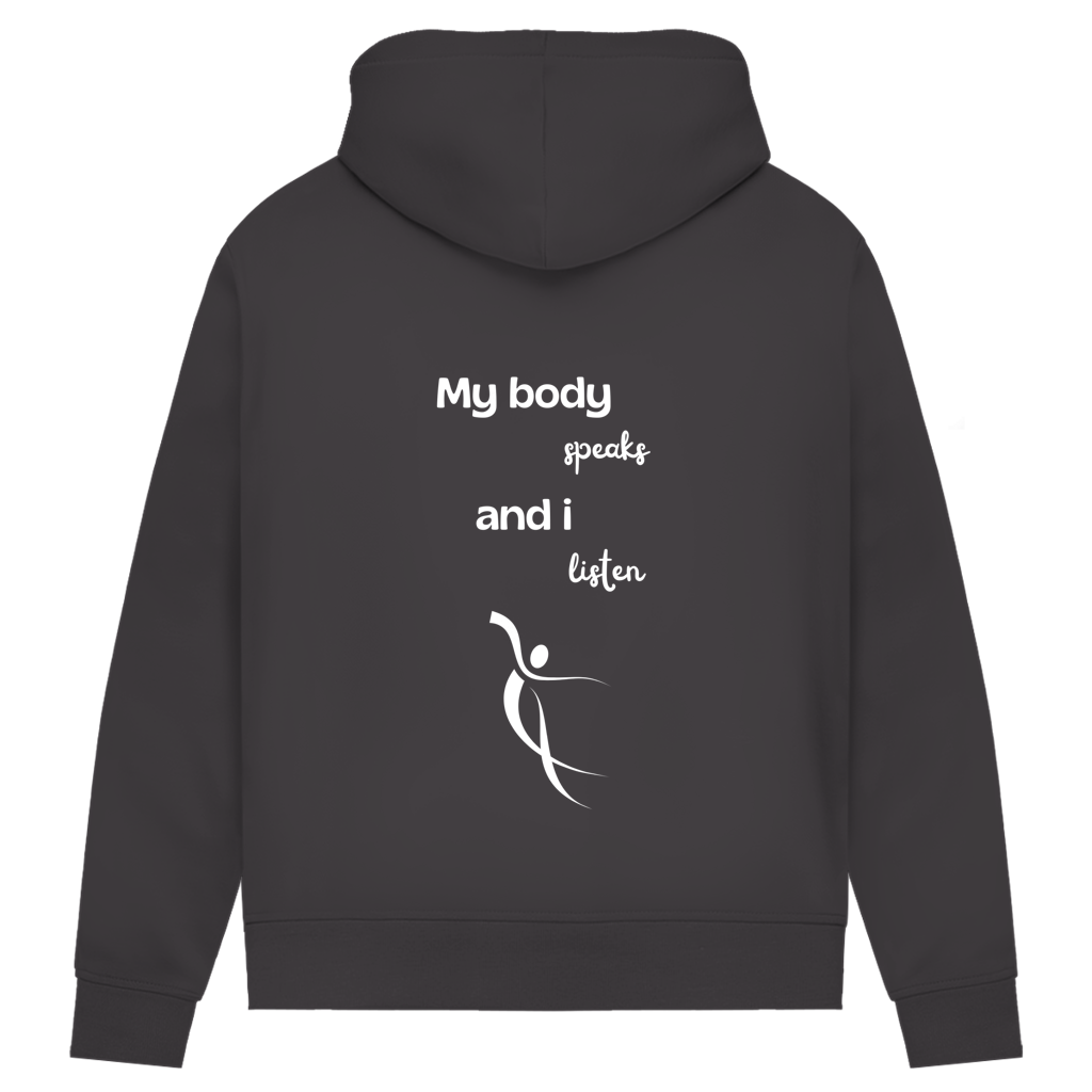 Damen Premium Bio Hoodie Body ∣ My Body speaks... ∣ Logo in weiß