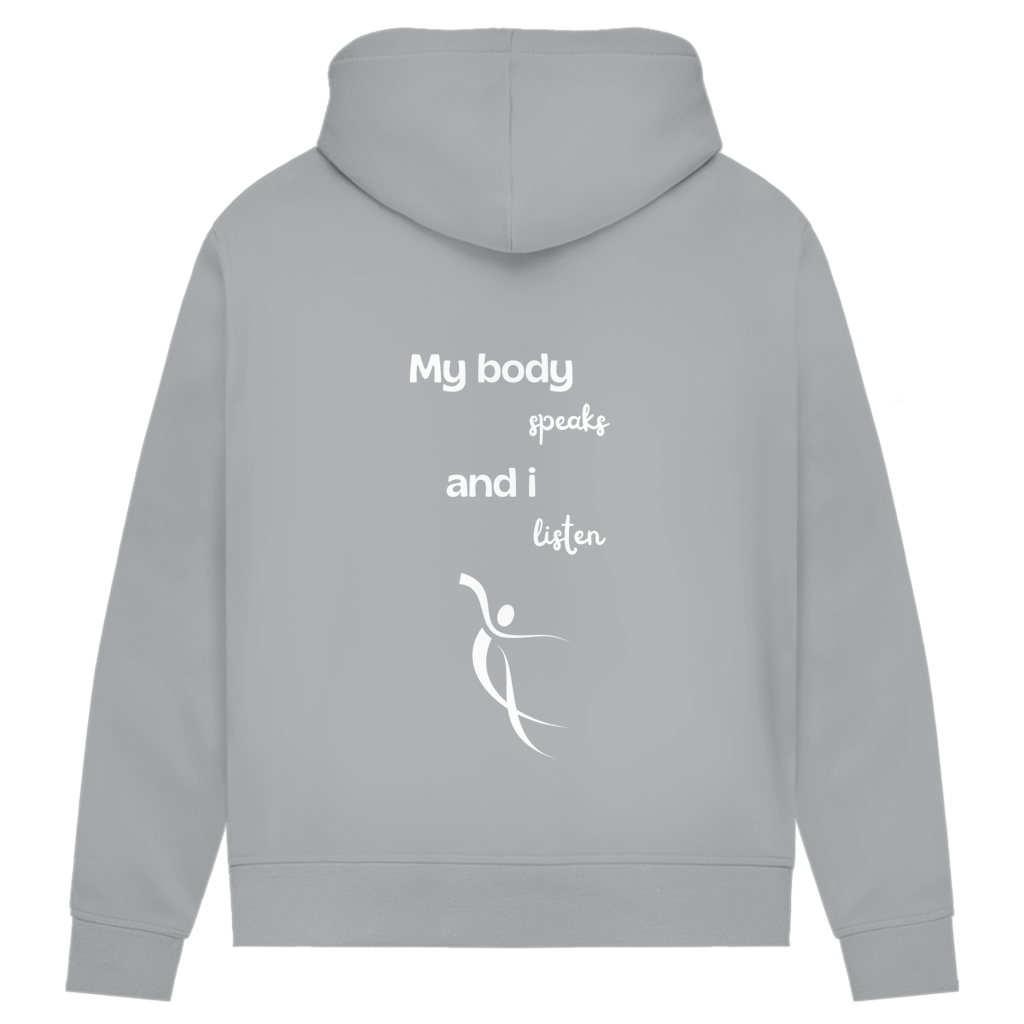 Damen Premium Bio Hoodie Body ∣ My Body speaks... ∣ Logo in weiß