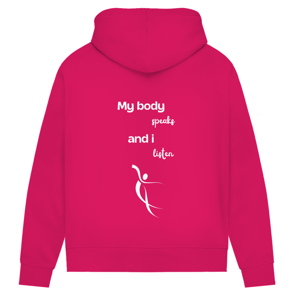 Damen Premium Bio Hoodie Body ∣ My Body speaks... ∣ Logo in weiß