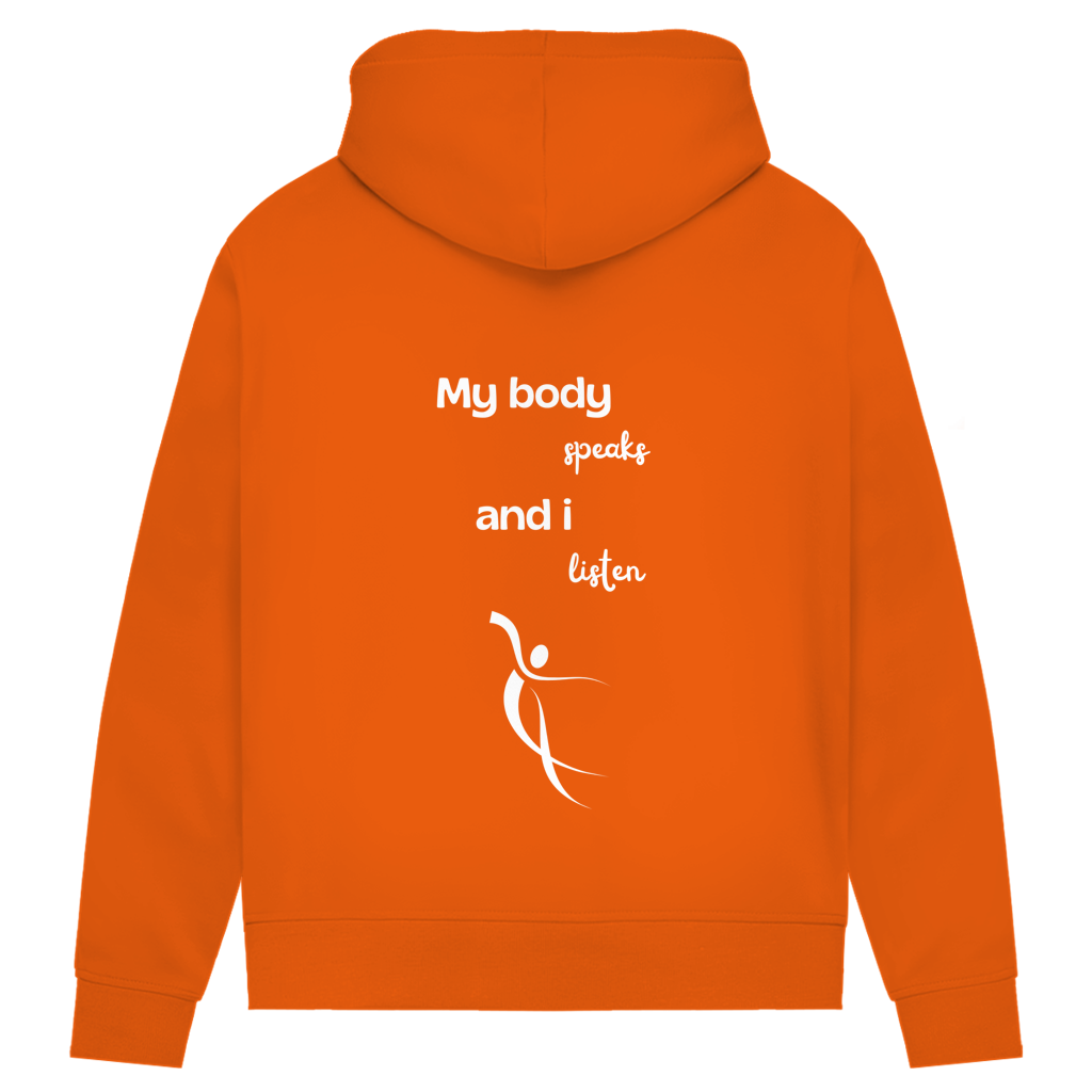 Damen Premium Bio Hoodie Body ∣ My Body speaks... ∣ Logo in weiß