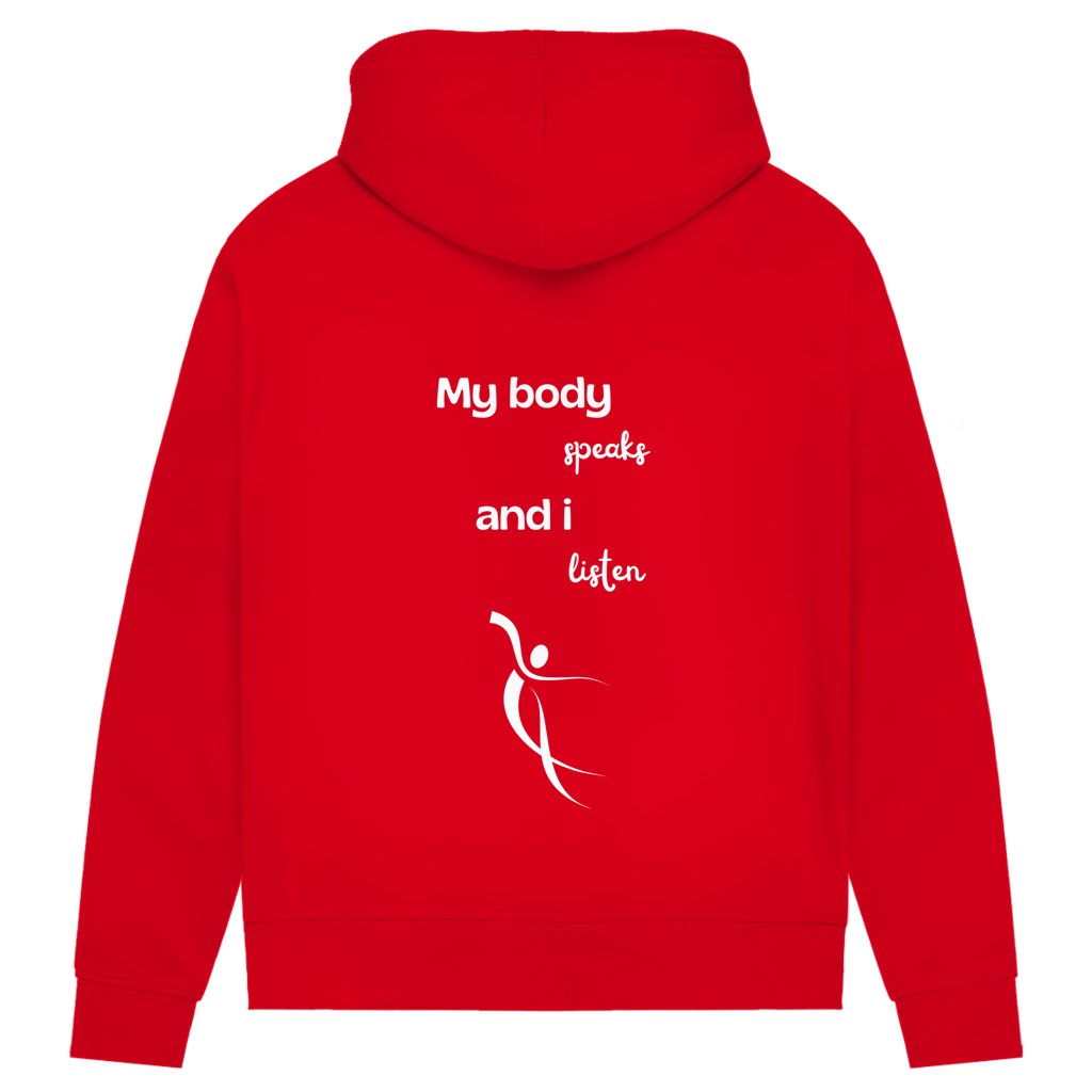 Damen Premium Bio Hoodie Body ∣ My Body speaks... ∣ Logo in weiß
