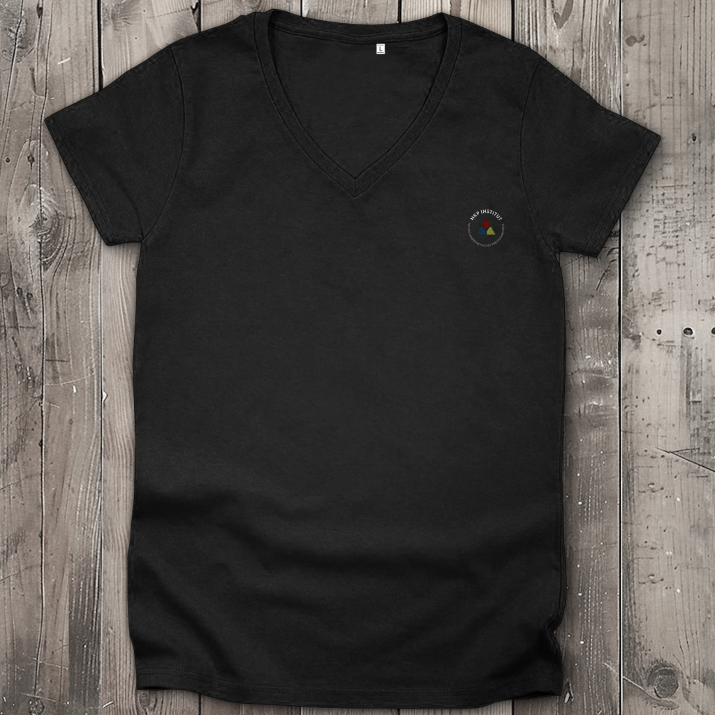 Damen Premium Bio V-Neck T-Shirt Bin bei mir ∣ Logo in weiß