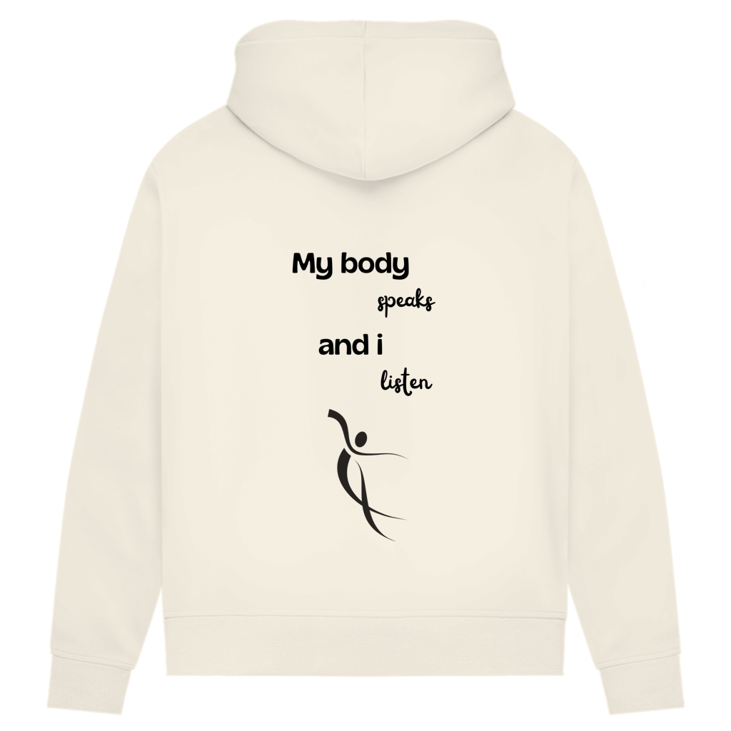 Damen Premium Bio Hoodie Body ∣ My Body speaks... ∣ Logo in schwarz