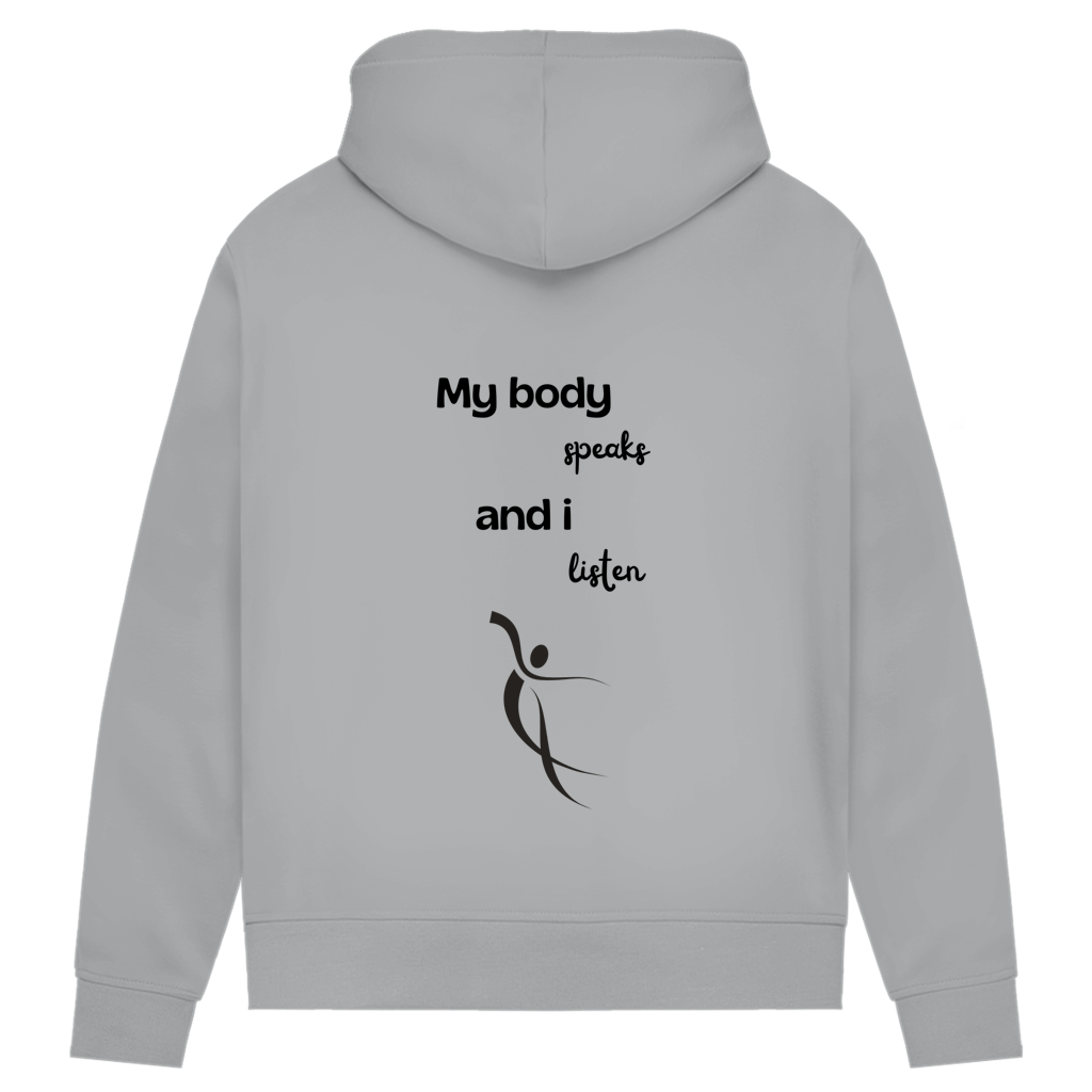 Damen Premium Bio Hoodie Body ∣ My Body speaks... ∣ Logo in schwarz