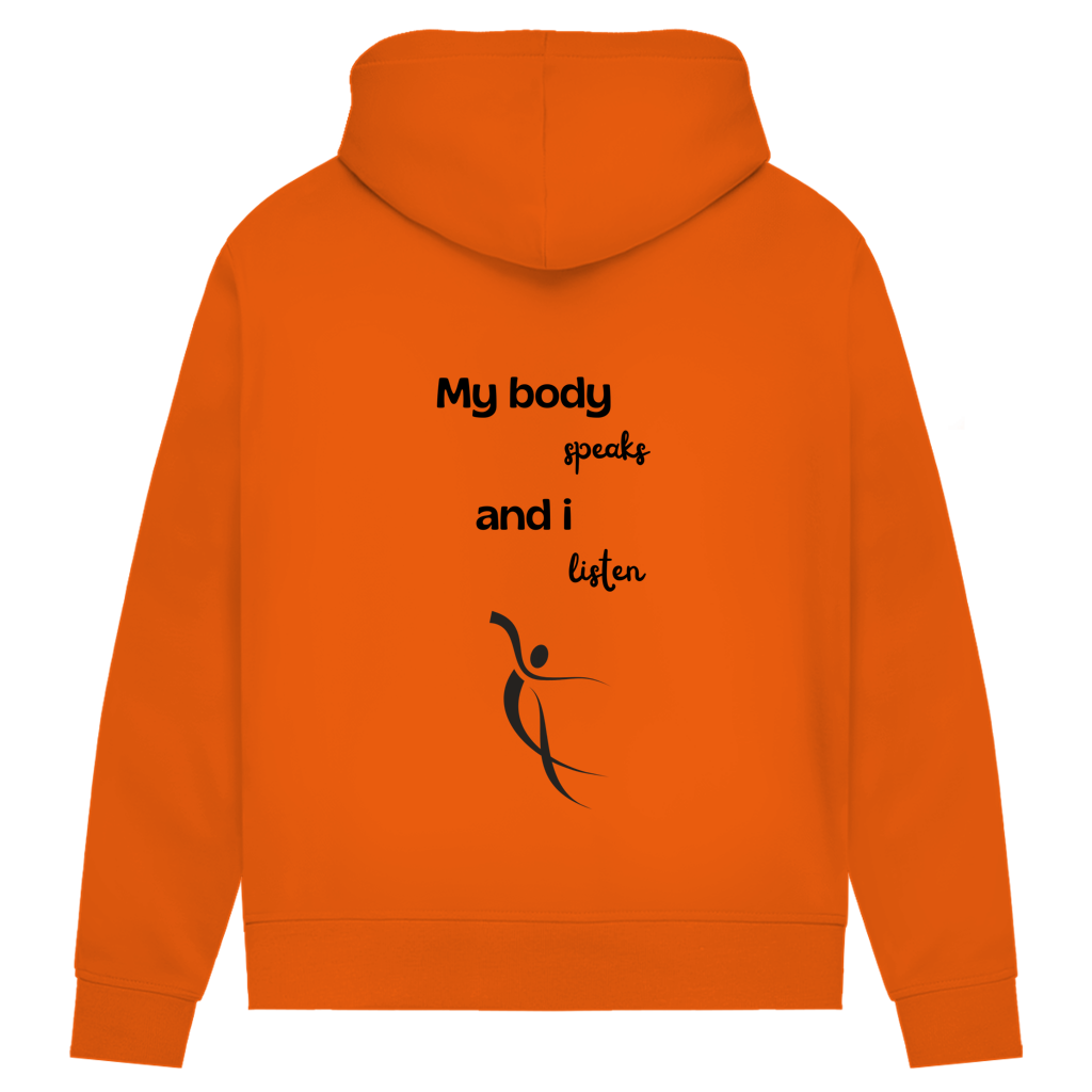 Damen Premium Bio Hoodie Body ∣ My Body speaks... ∣ Logo in schwarz