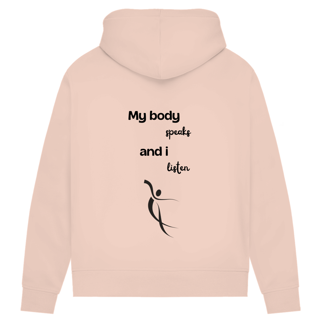 Damen Premium Bio Hoodie Body ∣ My Body speaks... ∣ Logo in schwarz