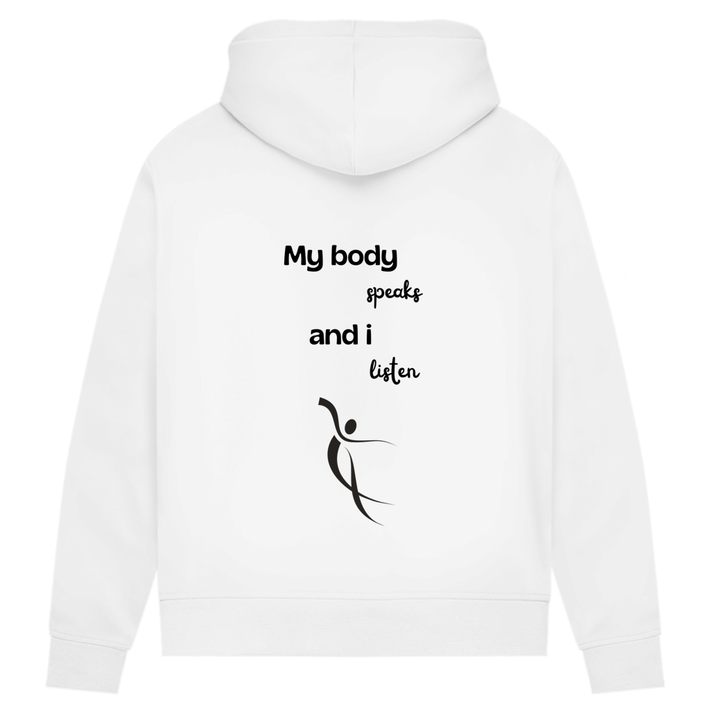 Damen Premium Bio Hoodie Body ∣ My Body speaks... ∣ Logo in schwarz