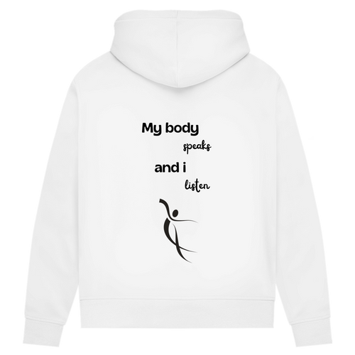 Damen Premium Bio Hoodie Body ∣ My Body speaks... ∣ Logo in schwarz
