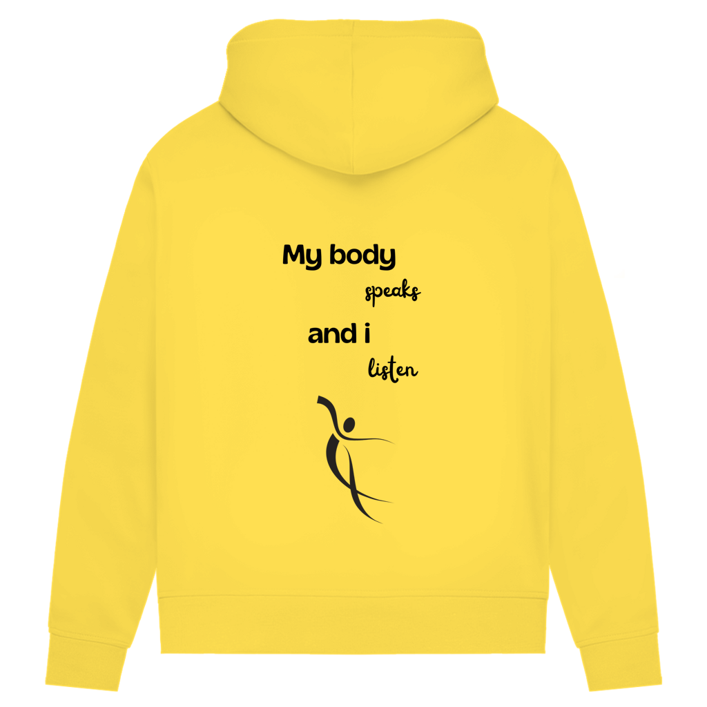 Damen Premium Bio Hoodie Body ∣ My Body speaks... ∣ Logo in schwarz