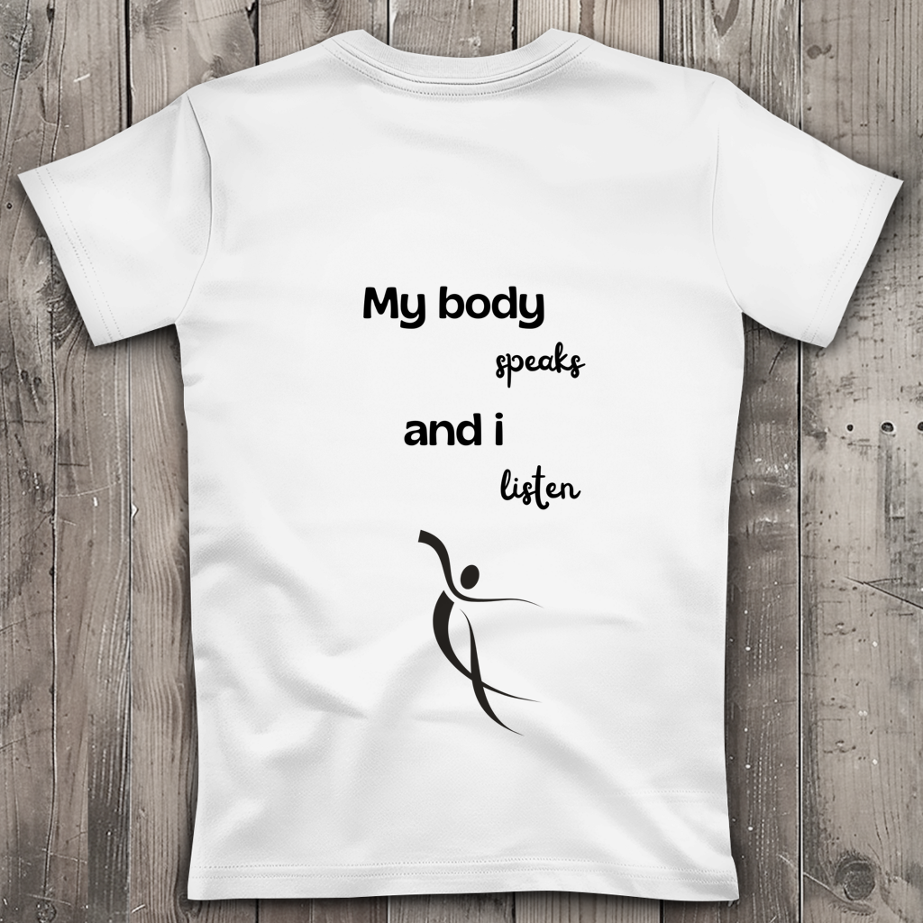 Damen Premium Bio V-Neck T-Shirt ∣ My Body speaks... ∣ Logo in schwarz