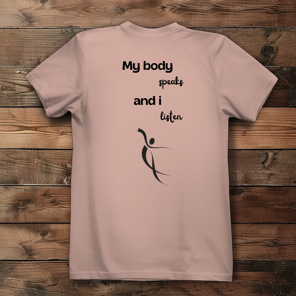 Damen Premium Bio T-Shirt ∣ My Body speaks ... ∣ Logo in schwarz