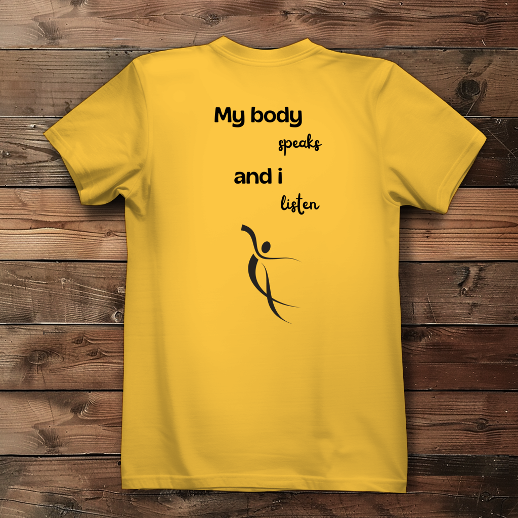 Damen Premium Bio T-Shirt ∣ My Body speaks ... ∣ Logo in schwarz