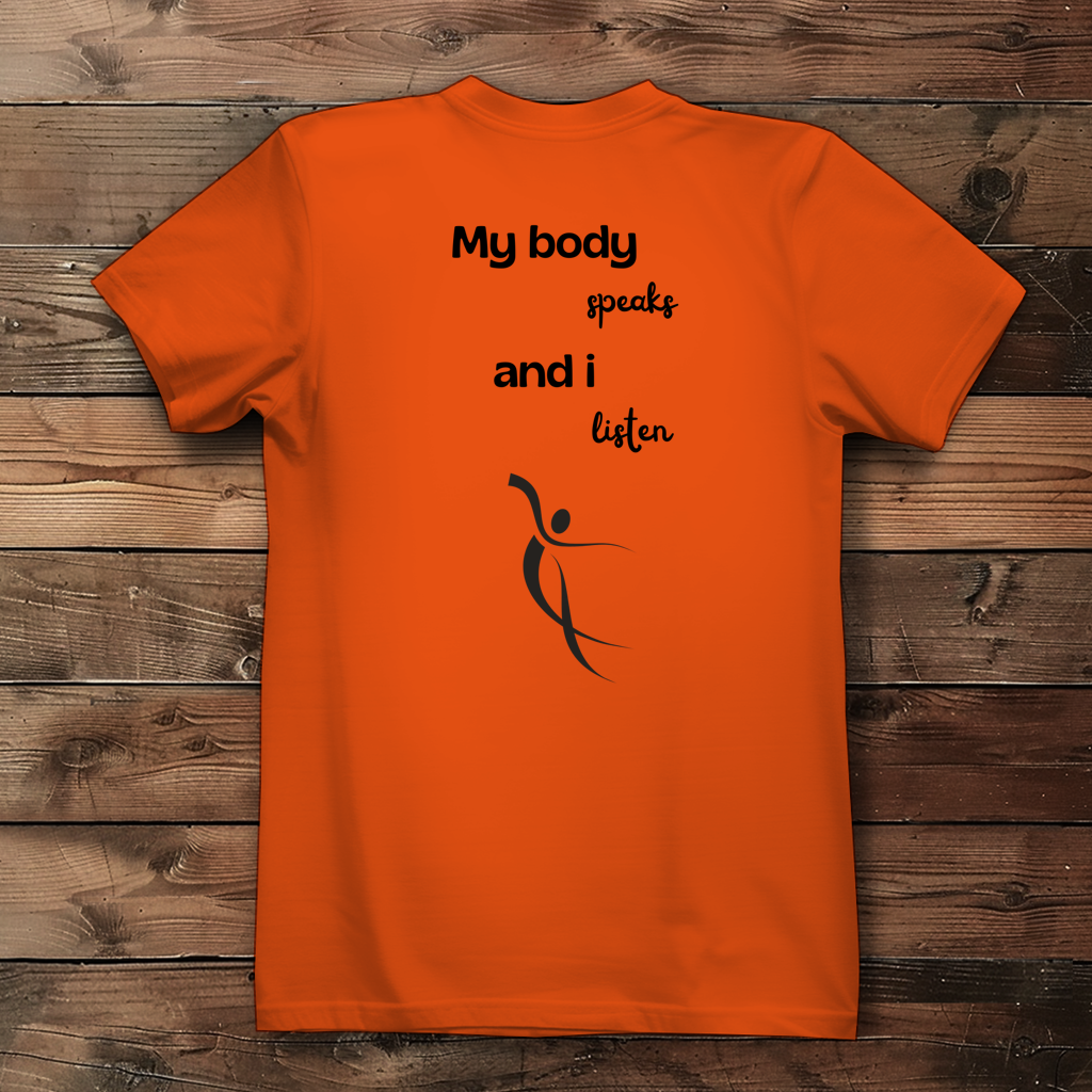 Damen Premium Bio T-Shirt ∣ My Body speaks ... ∣ Logo in schwarz