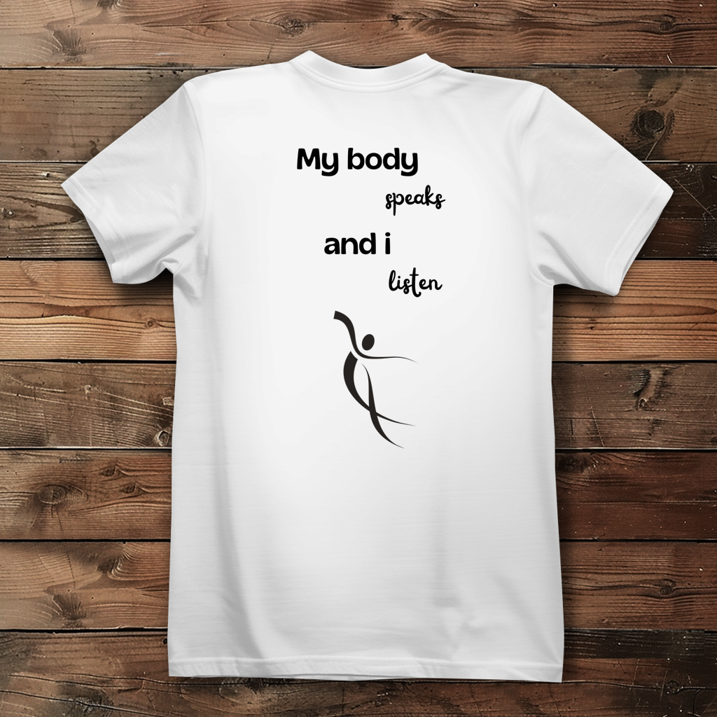 Damen Premium Bio T-Shirt ∣ My Body speaks ... ∣ Logo in schwarz